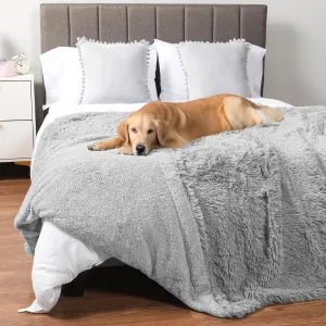 PetAmi Waterproof Dog Blanket for Large Dog, Calming Pet Blanket Bed Couch Cover Protector, Washable Sherpa Faux Fur Throw for Sofa Furniture Protection, Soft Fluffy 60x80 Light Gray