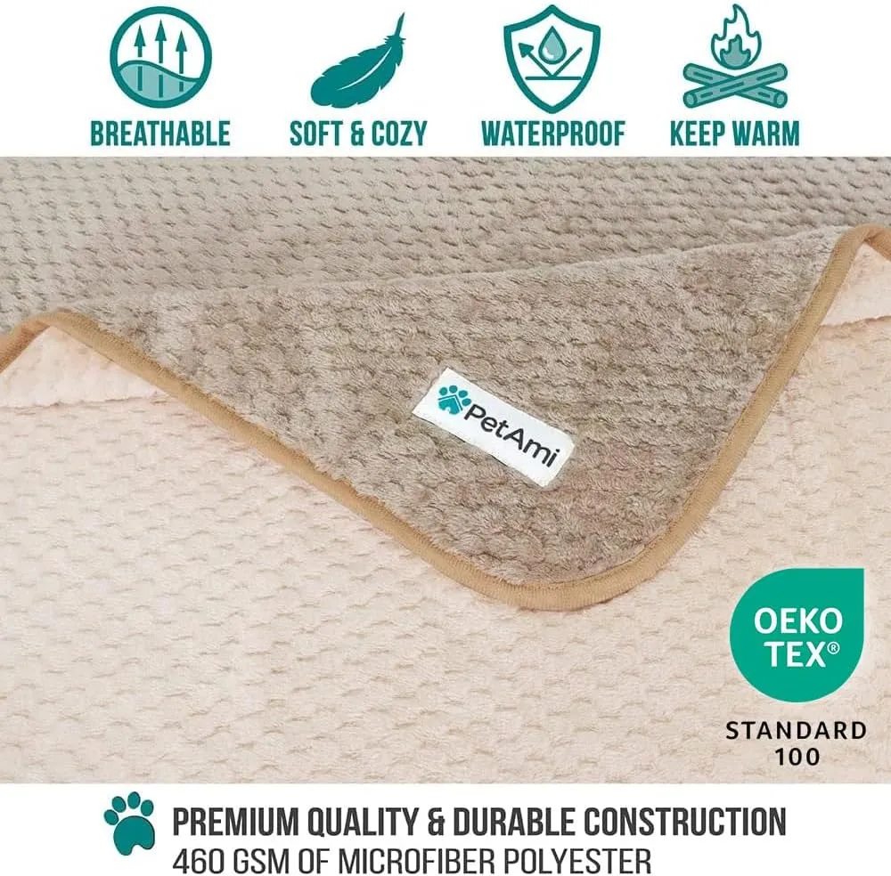PetAmi Waterproof Dog Blanket, Leakproof Puppy Blanket for Medium Large Dog, Furniture Sofa Couch Cover Protector, Fleece Pet Throw Indoor Cat Kitten, Reversible Washable Soft Plush, 40x60 Taupe Beige