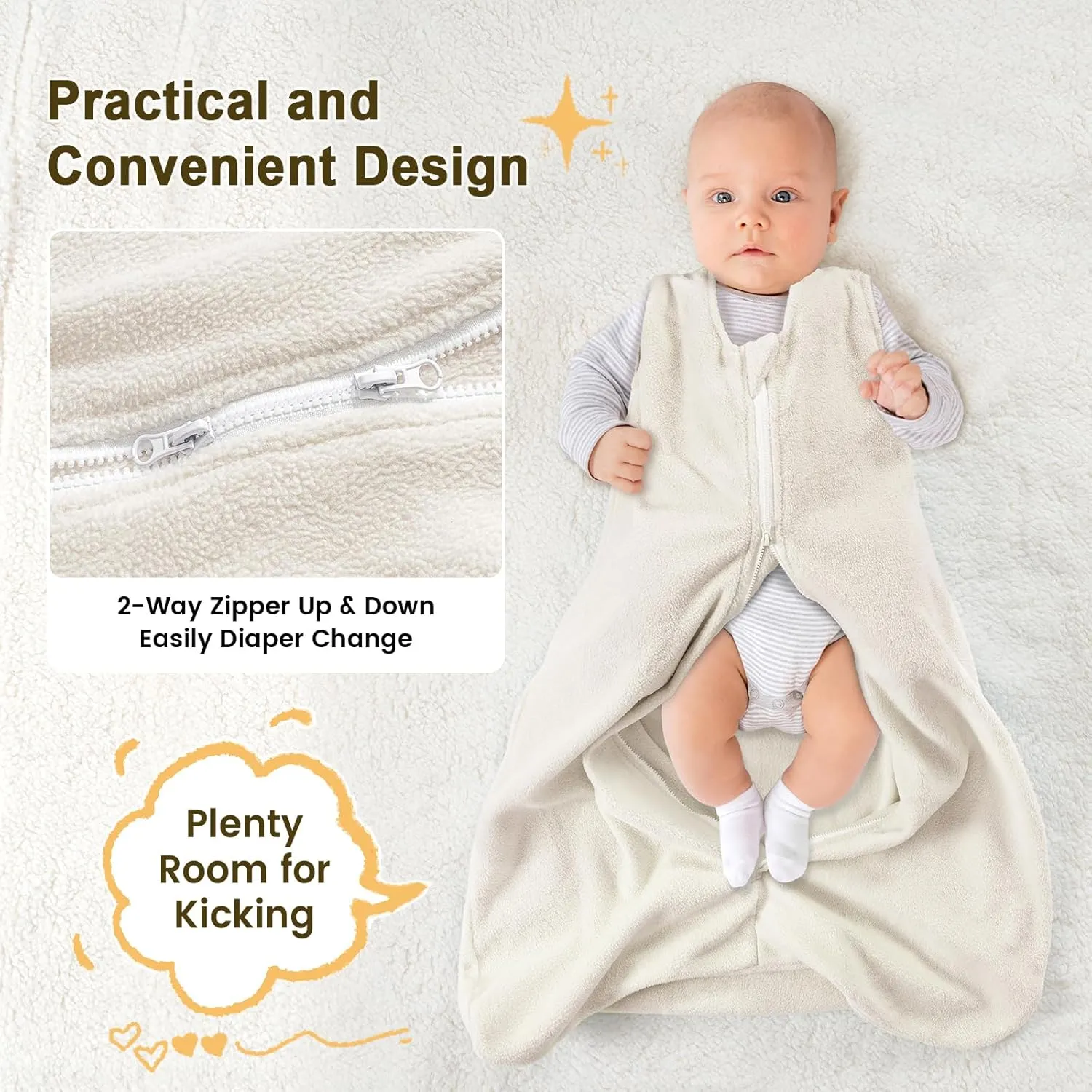 PHF 3 Pack Warm Micro-Fleece Baby Sleep Sack 12-18 Months, Soft Baby Wearable Blanket, 2-Way Zipper Sleeping Bags, Comfy Sleeping Sack for Infant Newborn Boys, Large Size, Oat Milk&Blue&Sage Green