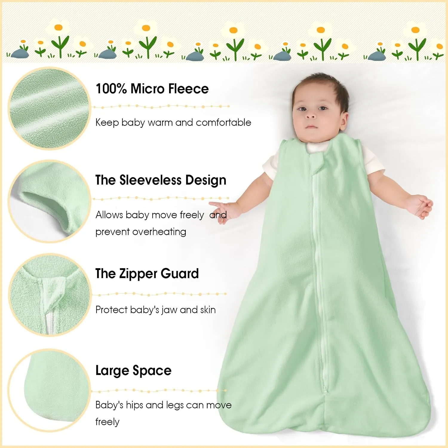 PHF 3 Pack Warm Micro-Fleece Baby Sleep Sack 12-18 Months, Soft Baby Wearable Blanket, 2-Way Zipper Sleeping Bags, Comfy Sleeping Sack for Infant Newborn Boys, Large Size, Oat Milk&Blue&Sage Green