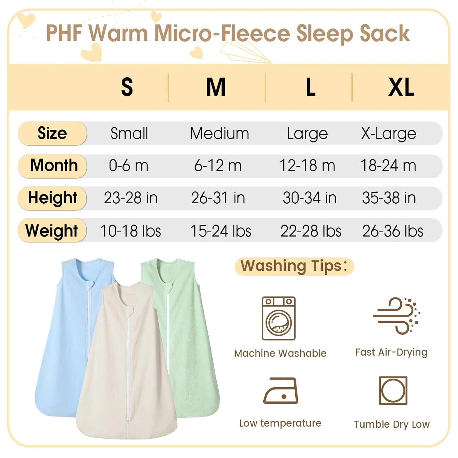 PHF 3 Pack Warm Micro-Fleece Baby Sleep Sack 12-18 Months, Soft Baby Wearable Blanket, 2-Way Zipper Sleeping Bags, Comfy Sleeping Sack for Infant Newborn Boys, Large Size, Oat Milk&Blue&Sage Green