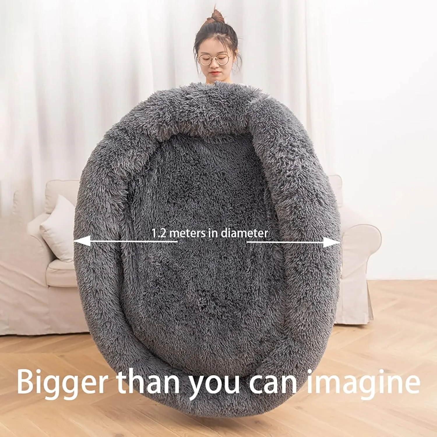 Premium Plush Donut Dog & Cat Bed - Calming, Warm & Soft, Anti-Anxiety, Non-Slip, Washable for Small/Medium/Large Dogs (Gradient Blue)