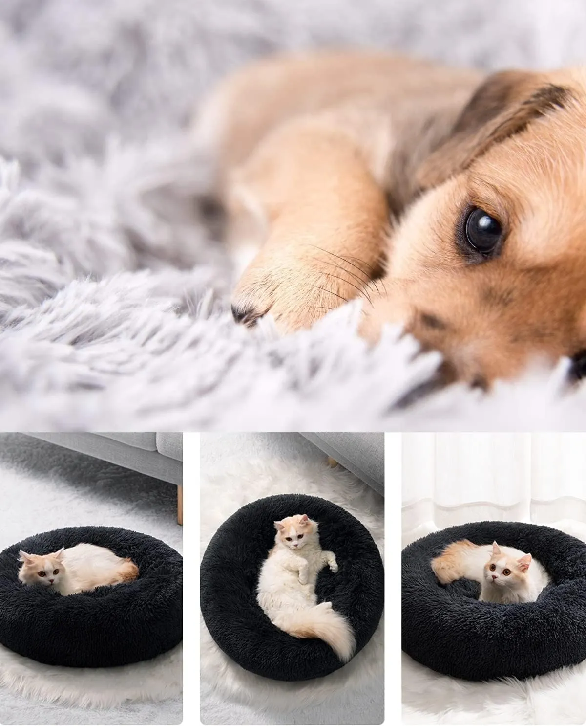 Premium Plush Donut Dog & Cat Bed - Calming, Warm & Soft, Anti-Anxiety, Non-Slip, Washable for Small/Medium/Large Dogs (Gradient Blue)