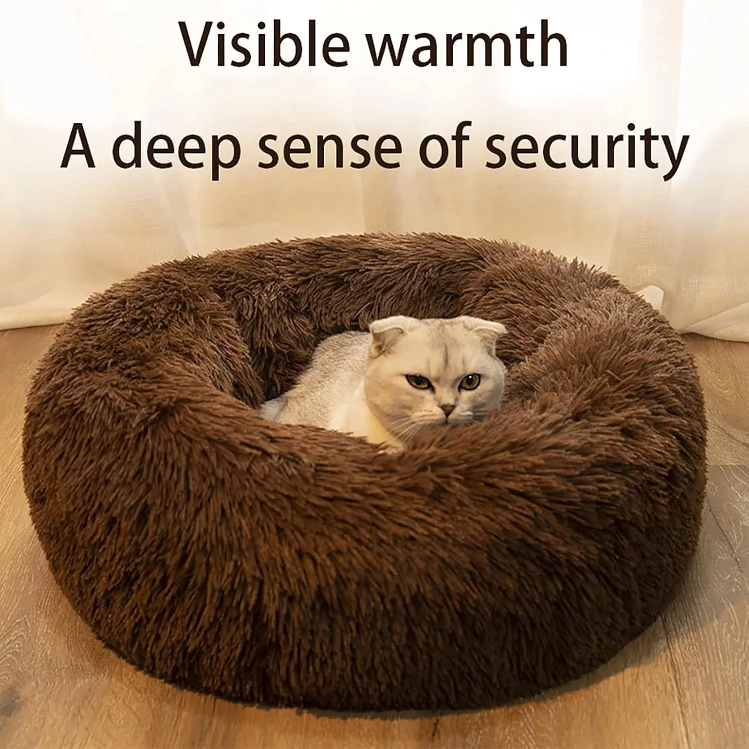 Premium Plush Donut Dog & Cat Bed - Calming, Warm & Soft, Anti-Anxiety, Non-Slip, Washable for Small/Medium/Large Dogs (Gradient Blue)