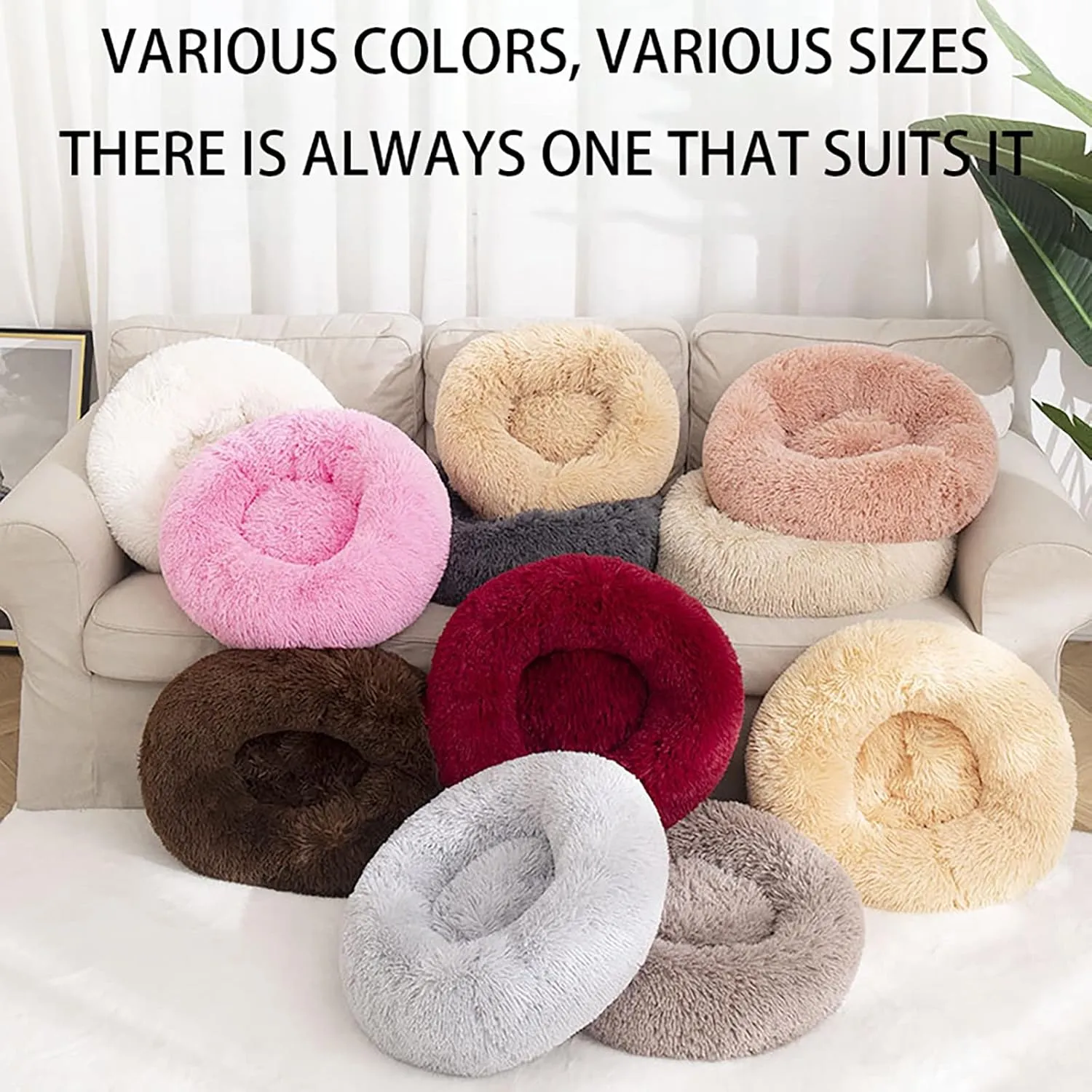 Premium Plush Donut Dog & Cat Bed - Calming, Warm & Soft, Anti-Anxiety, Non-Slip, Washable for Small/Medium/Large Dogs (Gradient Blue)