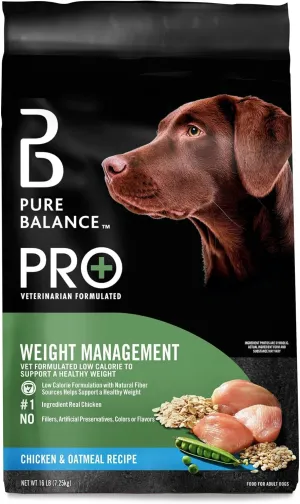 Pure Balance Pro  Weight Management Chicken & Oatmeal Dry Dog Food, 16 lb Bag, Real Chicken First, Vet Formulated, Low Calorie, No Fillers or Artificial Flavors, Adult Dogs, Lean Muscle Support