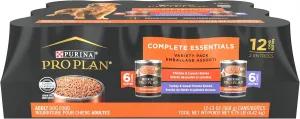 Purina Pro Plan Wet Dog Food Grain Free Complete Essentials Variety Pack, Chicken and Carrots and Turkey and Sweet Potato Entrees - (Pack of 12) 13 oz. Cans
