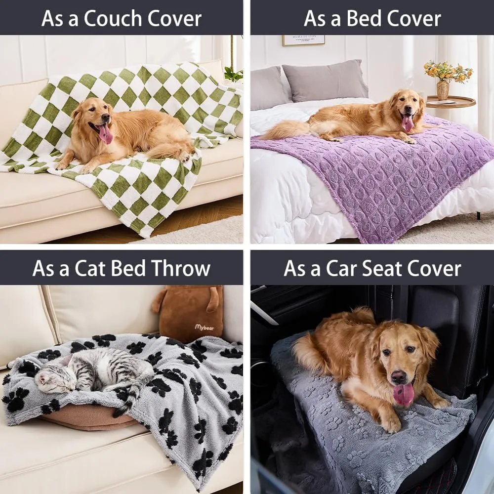 Qeils Jacquard Dog Blankets for Small Dogs, Cozy Calming Blanket for Indoor Cats, 280GSM Coral Fleece Plush Fluffy Throw Blanket, Black Paws, 25x30IN