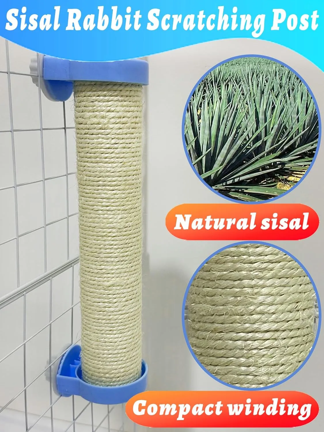 Rabbit Scratch Post for Rabbits Scratching Toys, Natural Sisal Bunny Nail Claw Scratcher Cage Accessories for Scratching and Climbing, Space-Saving (White)