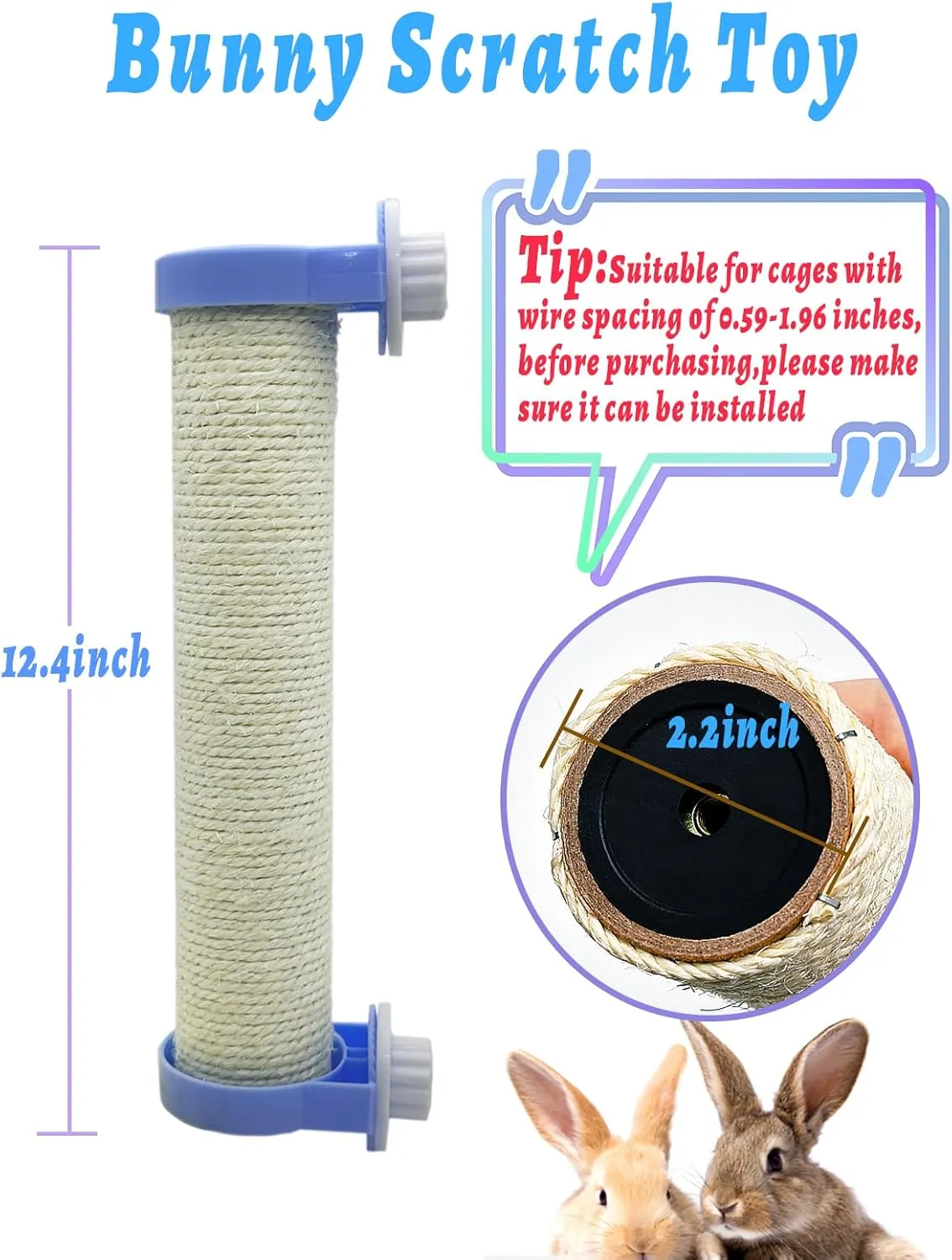Rabbit Scratch Post for Rabbits Scratching Toys, Natural Sisal Bunny Nail Claw Scratcher Cage Accessories for Scratching and Climbing, Space-Saving (White)