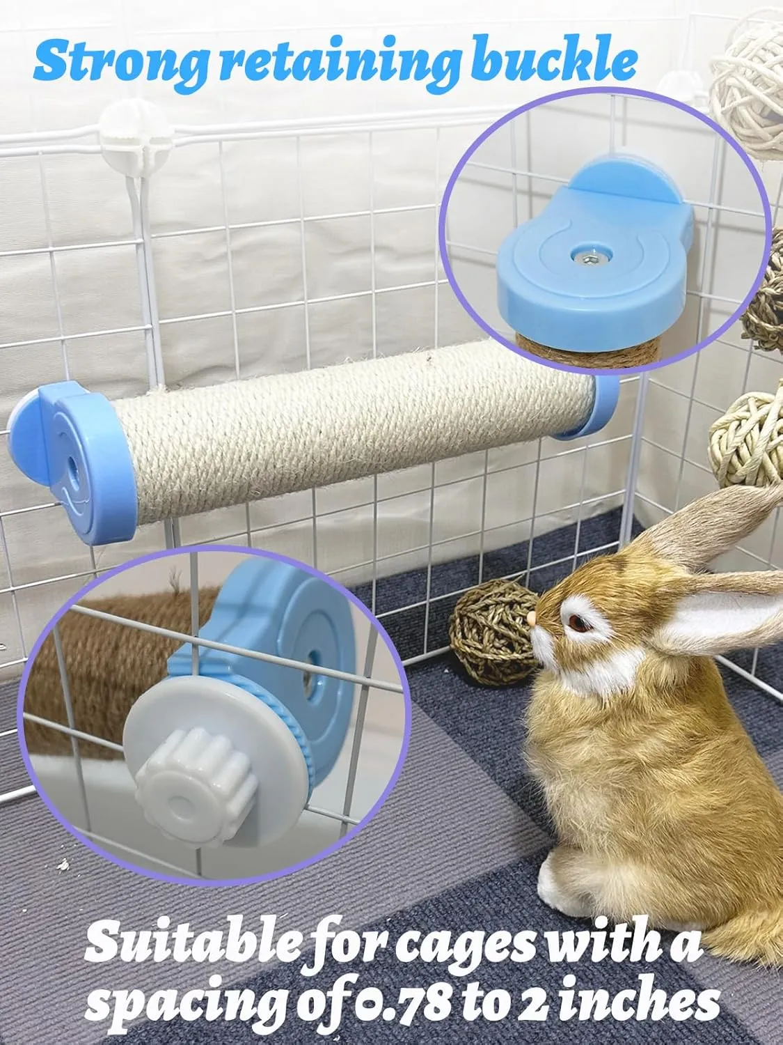 Rabbit Scratch Post for Rabbits Scratching Toys, Natural Sisal Bunny Nail Claw Scratcher Cage Accessories for Scratching and Climbing, Space-Saving (White)