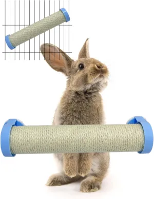 Rabbit Scratch Post for Rabbits Scratching Toys, Natural Sisal Bunny Nail Claw Scratcher Cage Accessories for Scratching and Climbing, Space-Saving (White)
