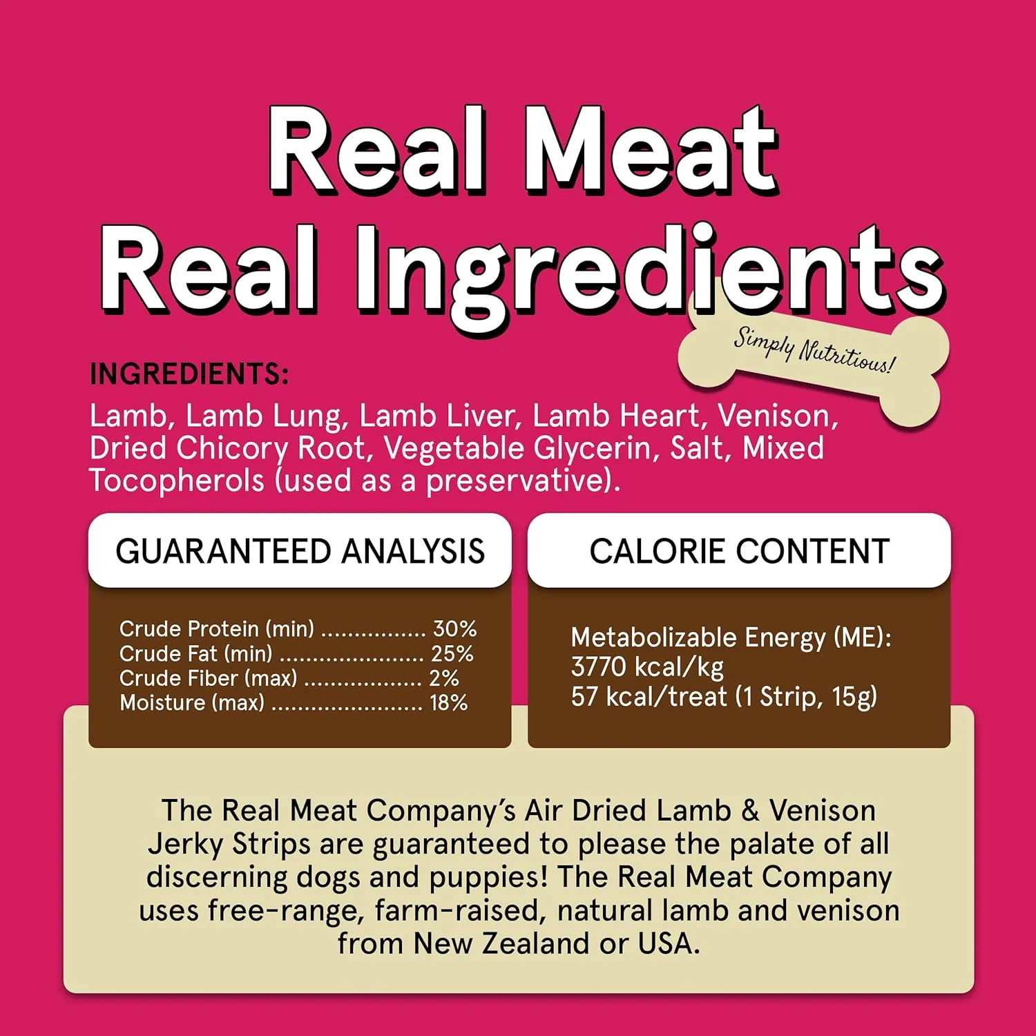 Real Meat Lamb & Venison Jerky Dog Treats - 8 Air-Dried Strips of Jerky Treats- Grain-Free Dog Snacks with 95% Quality Free-Range Lamb & Venison - All Natural