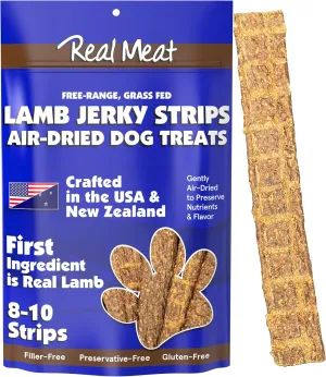 Real Meat Lamb Jerky Dog Treats - 8 Air-Dried Strips of Jerky Treats for Dogs - Grain-Free Dog Snacks Made up of 95% Free-Range Grass Fed Lamb - All-Natural
