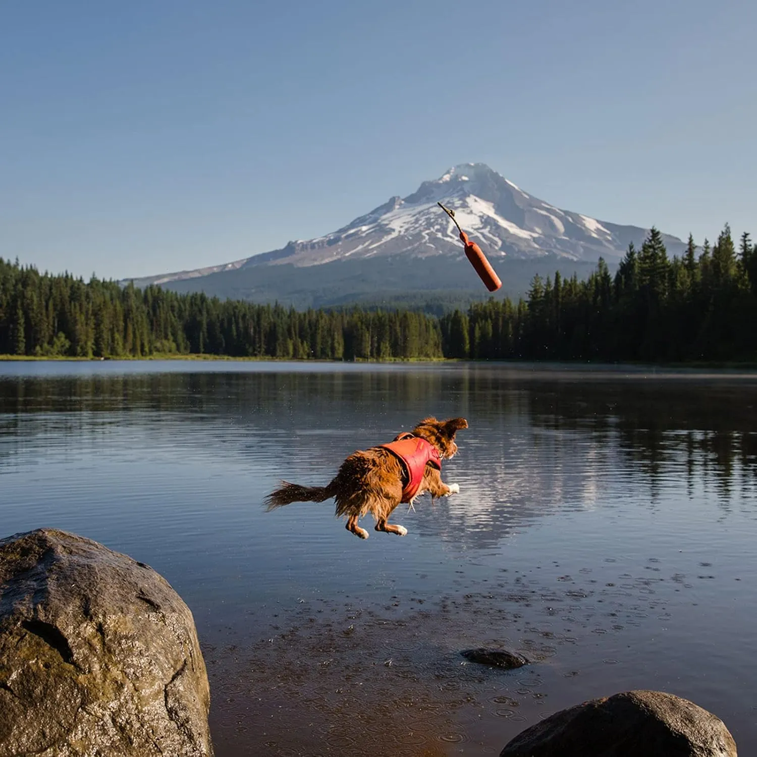 Ruffwear Lunker Throw Toy for Dogs  Durable, Soft Fabric Toy with Rope Handle for Fetch and Tug on Land & Water, Campfire Orange, Medium