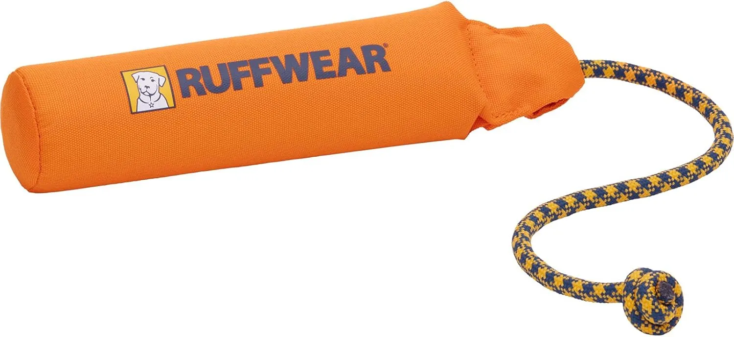 Ruffwear Lunker Throw Toy for Dogs  Durable, Soft Fabric Toy with Rope Handle for Fetch and Tug on Land & Water, Campfire Orange, Medium