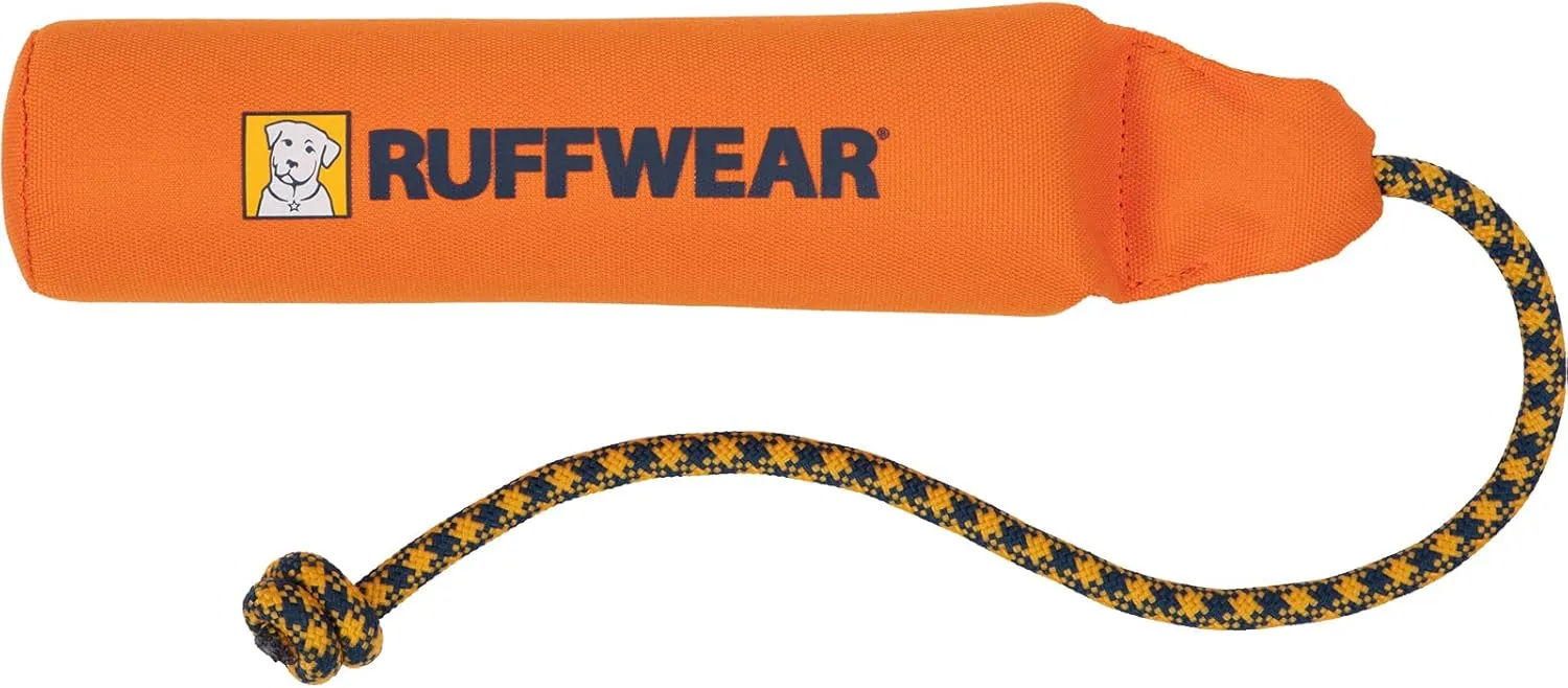 Ruffwear Lunker Throw Toy for Dogs  Durable, Soft Fabric Toy with Rope Handle for Fetch and Tug on Land & Water, Campfire Orange, Medium
