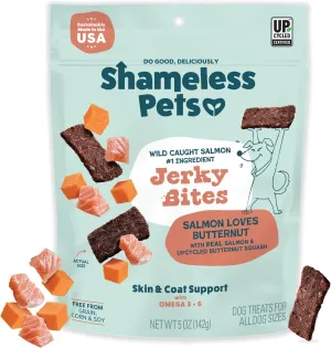 Shameless Pets Jerky Dog Treats, Salmon Loves Butternut - Healthy Dog Chews for Dogs Skin & Coat with Omega 3 & 6 - with Real Wild-Caught Salmon - Free from Grain, Corn & Soy - 1-Pack