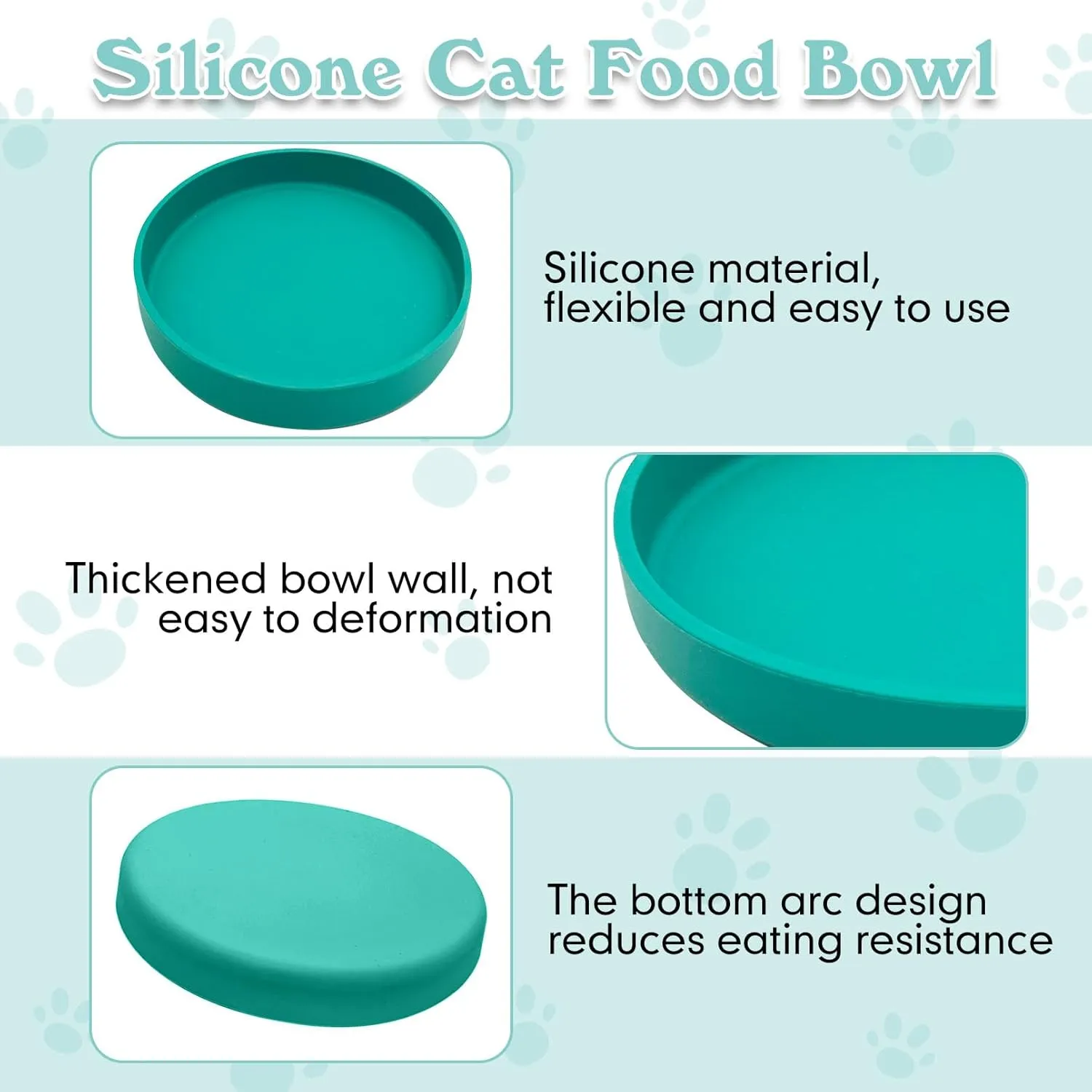 Silicone Dog Bowl Shallow Cat Food Bowls 7" Wide Puppy Plates Whisker Fatigue Pet Feeding Dishes Set of 2 for Dry Food and Wet Food Indoor (Round Green)