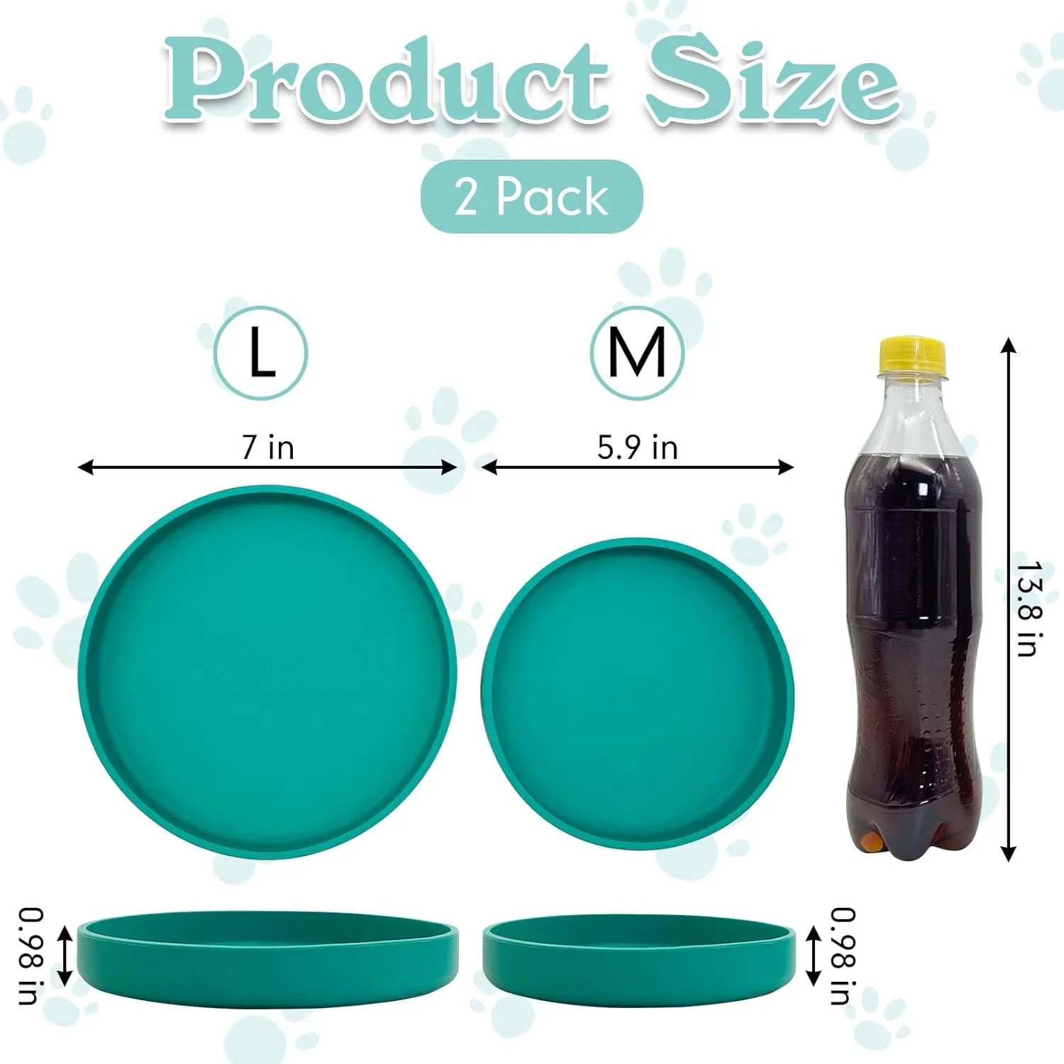 Silicone Dog Bowl Shallow Cat Food Bowls 7" Wide Puppy Plates Whisker Fatigue Pet Feeding Dishes Set of 2 for Dry Food and Wet Food Indoor (Round Green)