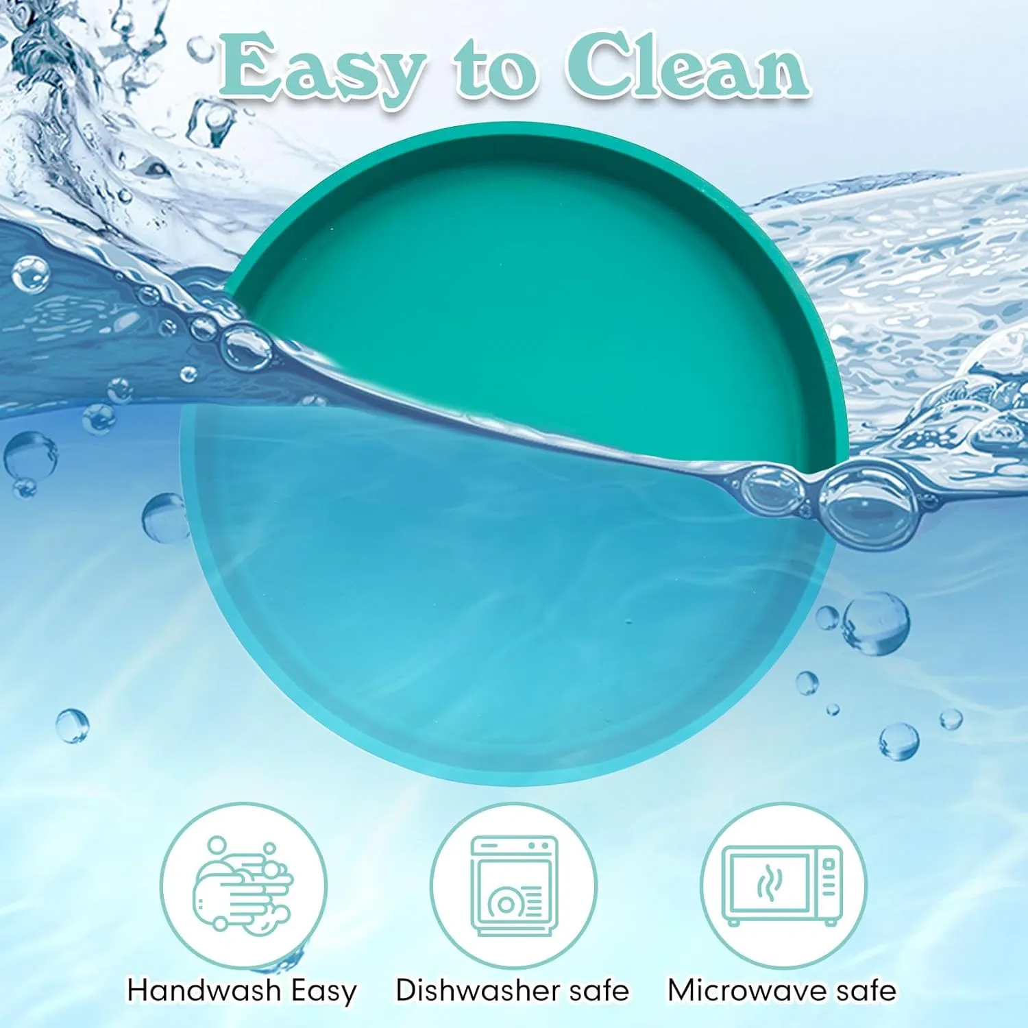 Silicone Dog Bowl Shallow Cat Food Bowls 7" Wide Puppy Plates Whisker Fatigue Pet Feeding Dishes Set of 2 for Dry Food and Wet Food Indoor (Round Green)