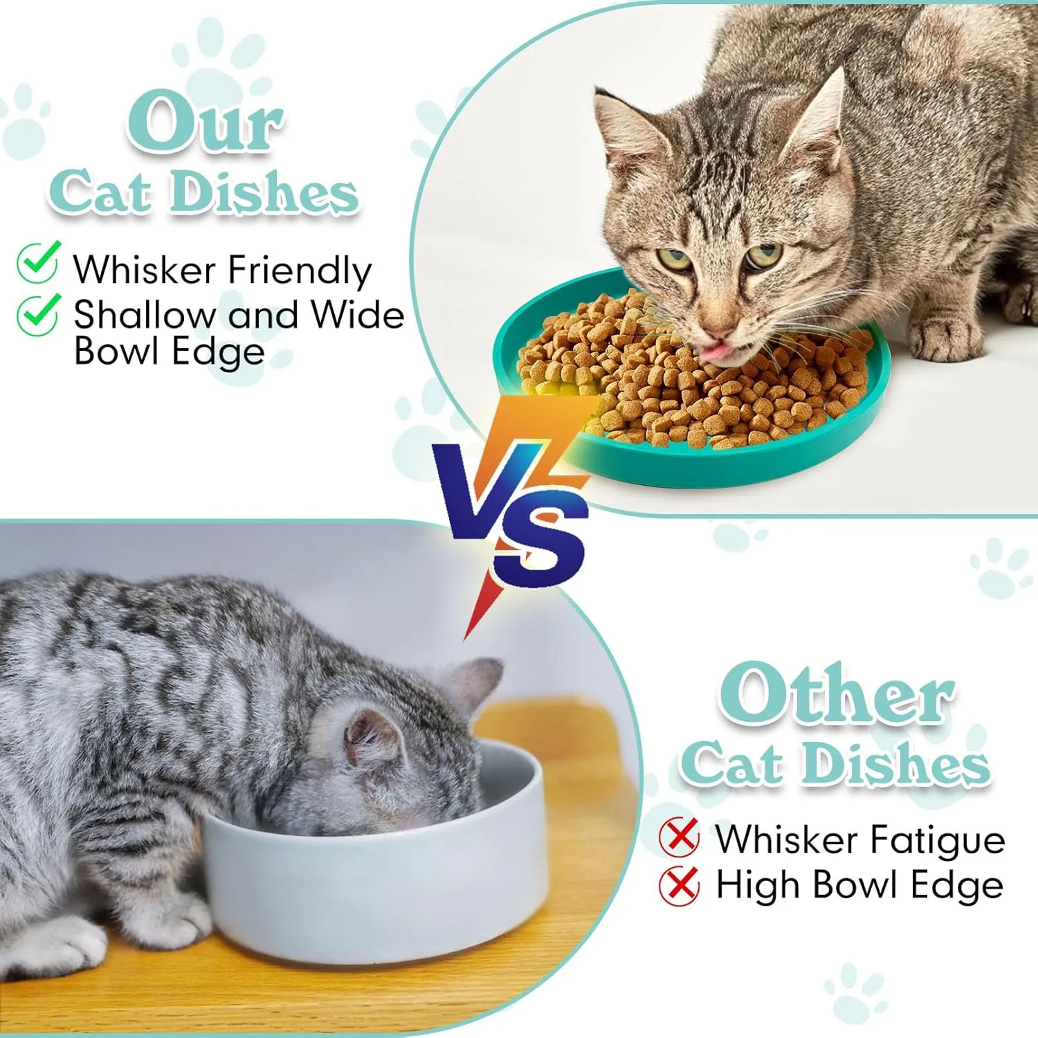 Silicone Dog Bowl Shallow Cat Food Bowls 7" Wide Puppy Plates Whisker Fatigue Pet Feeding Dishes Set of 2 for Dry Food and Wet Food Indoor (Round Green)