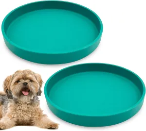 Silicone Dog Bowl Shallow Cat Food Bowls 7" Wide Puppy Plates Whisker Fatigue Pet Feeding Dishes Set of 2 for Dry Food and Wet Food Indoor (Round Green)