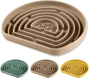 Silicone Puzzle Feeding Bowls, Dog Slow Feeding Bowl with Suction Cup for Heathy Eating - Non Slip Design (Brown)