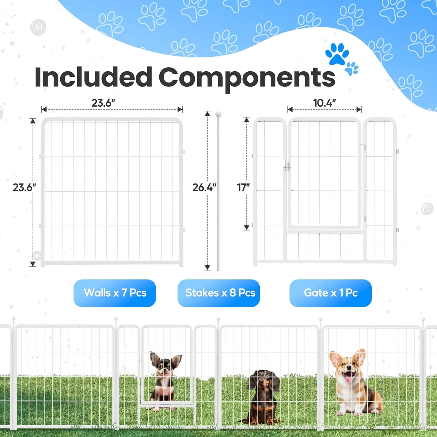Simple Deluxe 24 Inch 8 Panel Dog Playpen, Ideal Indoor and Outdoor Dog Fence for Puppy/Small Dogs, Camping, Yard, RV, Garden Fence, White