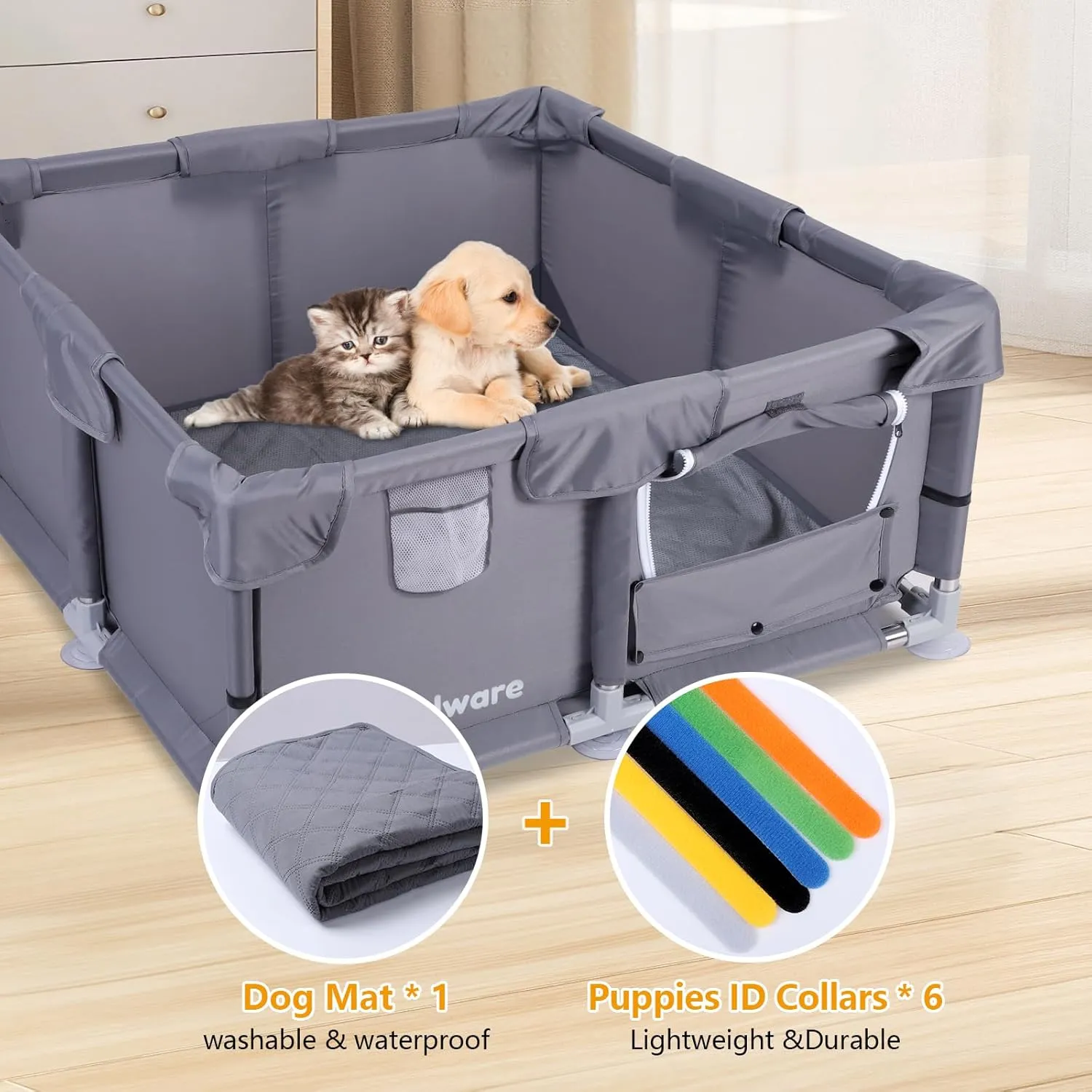 Small Animals Playpen,28 * 28 * 15in Sturdy Safety Dog Play Pen with Thickened Fabric,Pet PlayPen for Indoors,Puppy PlayPen with Gate for Chick/Kitten/Puppy/Guinea Pig/Rabbits/Hamster/Chinchillas