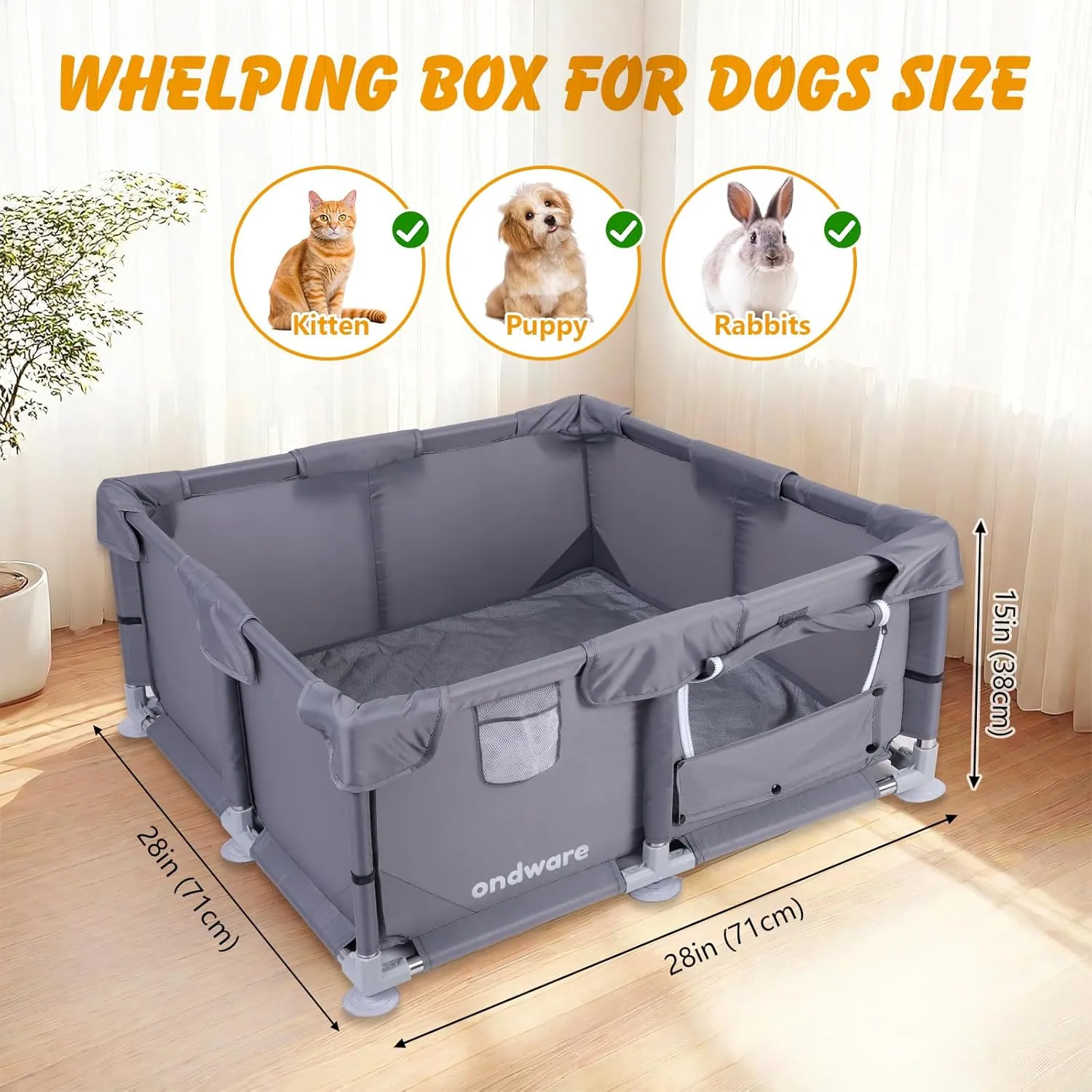 Small Animals Playpen,28 * 28 * 15in Sturdy Safety Dog Play Pen with Thickened Fabric,Pet PlayPen for Indoors,Puppy PlayPen with Gate for Chick/Kitten/Puppy/Guinea Pig/Rabbits/Hamster/Chinchillas