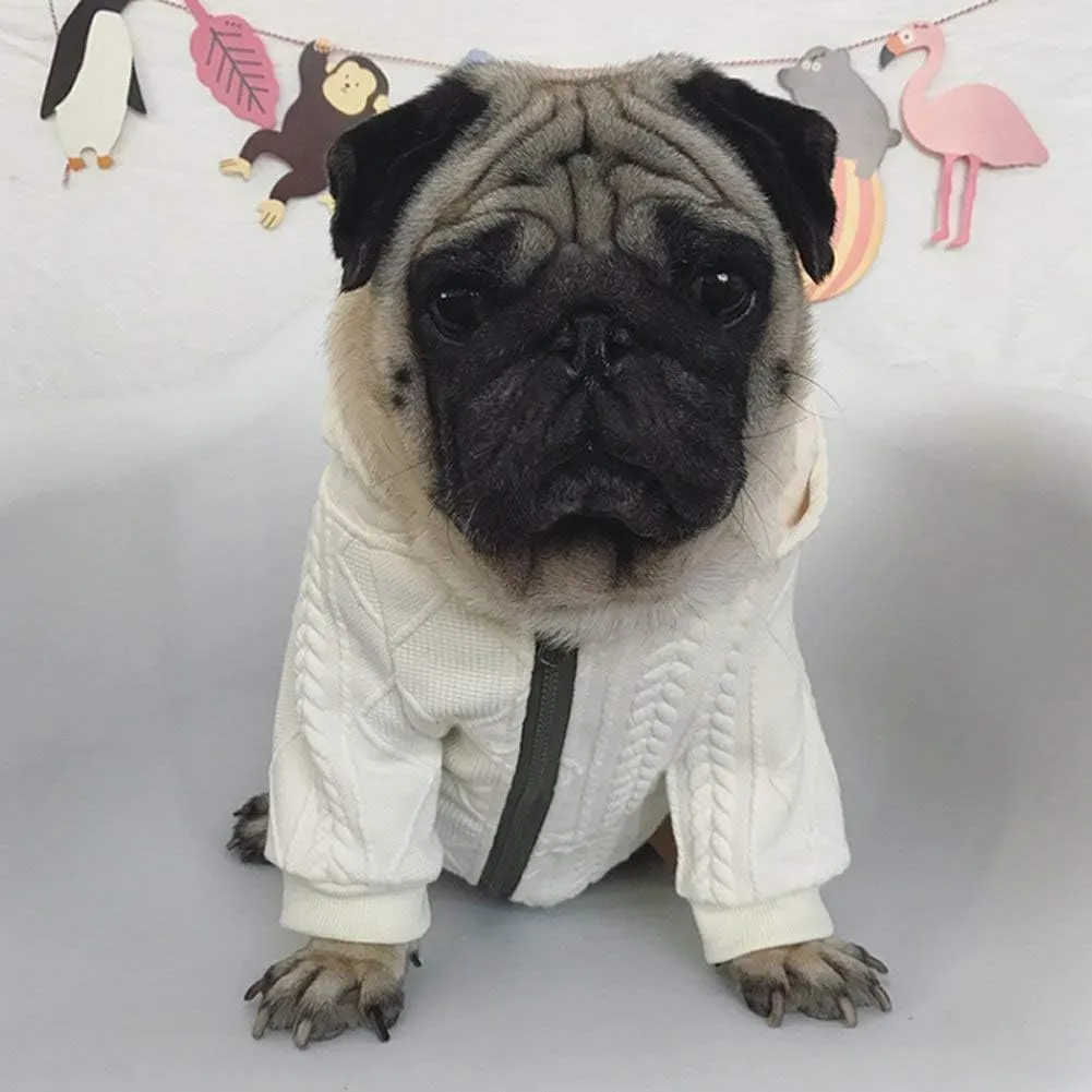 Small Dog Sweater Knitted Pet Sweaters Warm Dog Clothes with Zipper, Hooded Sweatshirt Cable Knitwear Puppy Winter Coat for Small Dogs Girl Boy Soft Cat Apparel(XL, White)