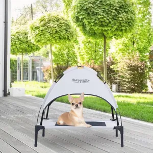 S/M/L Outdoor Elevated Dog Cot with Canopy & Side Shade for Camping Small Medium Dogs (Carry Bag), Portable Cooling Raised Dog Bed with and Side for Beach (S (24"x18"x24"), Grey)