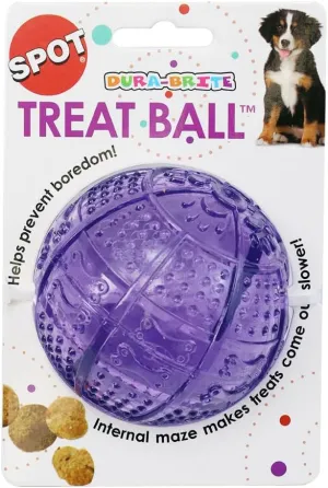 SPOT Dura-Brite Treat Ball - Treat Dispensing Dog Toy Made With Durable TPR Rubber, Interactive Slow Feeder Puzzle Ball, Prevents Boredom and Makes Mealtime Fun - 3in, Assorted Colors