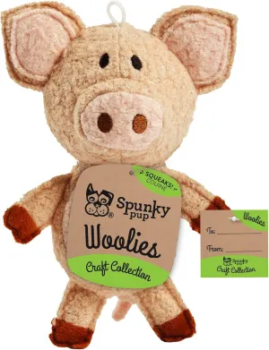 Spunky Pup Woolies Dog Toy Pig Small Cuddle Squeaky Dog Toys Durable Double Stitched Bali Wool Plush Toy Craft Collection for Small and Medium Dogs