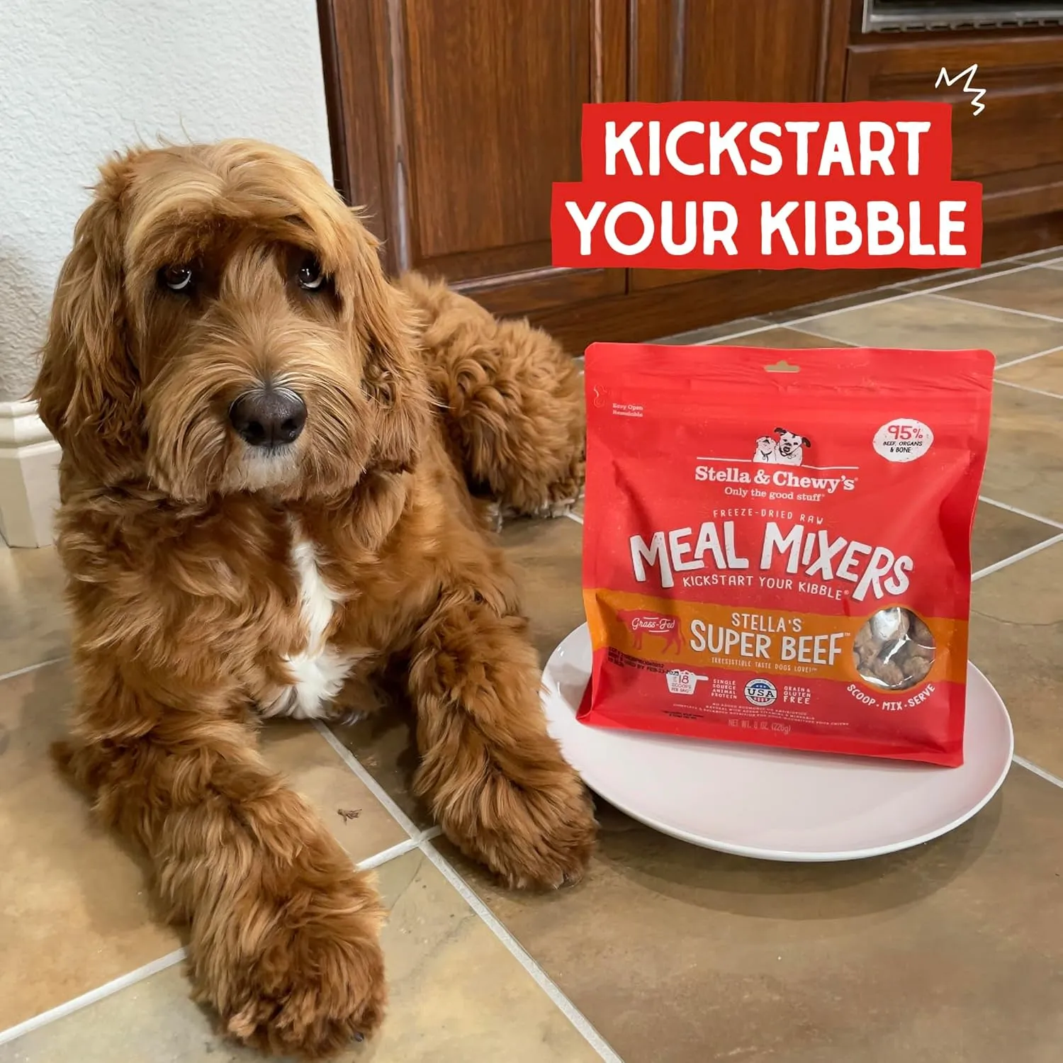 Stella & Chewy's Freeze-Dried Raw Beef Meal Mixers- Dog Food Topper and Mixer - Made with 95% Grass-Fed Beef, Organs & Bone - Perfect for Picky Eaters - Grain-Free - 8 oz