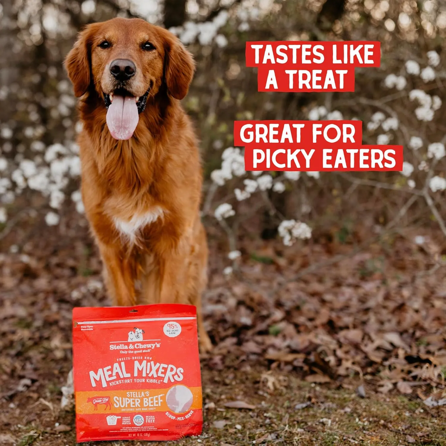 Stella & Chewy's Freeze-Dried Raw Beef Meal Mixers- Dog Food Topper and Mixer - Made with 95% Grass-Fed Beef, Organs & Bone - Perfect for Picky Eaters - Grain-Free - 8 oz