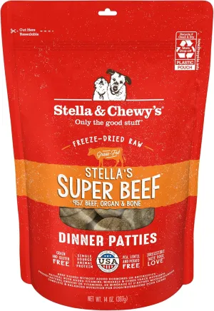 Stella & Chewy's Freeze-Dried Raw Dinner Patties - Beef Recipe - High Protein Grain-Free Puppy & Dog Food - Perfect For Picky Eaters - 14 oz