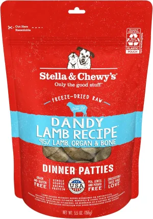 Stella & Chewy's Freeze-Dried Raw Dinner Patties - Dandy Lamb Recipe - High Protein Grain-Free Puppy & Dog Food - Perfect For Picky Eaters - 5.5 oz