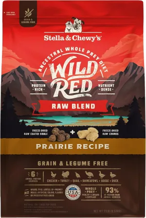 Stella & Chewy's Wild Red Raw Blend Kibble - Premium Freeze-Dried Raw Coated Dog Food - Perfect For Picky Eaters - High Protein Grain Free with 6 Poultry Sources - 21lb Bag