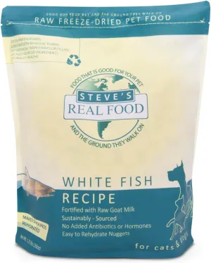 Steve's Real Food Freeze-Dried Raw Food Diet for Dogs and Cats, White Fish Recipe, 1.25 lbs in Each Bag, Made in The USA, Pour and Serve Nuggets, Sustainably Sourced
