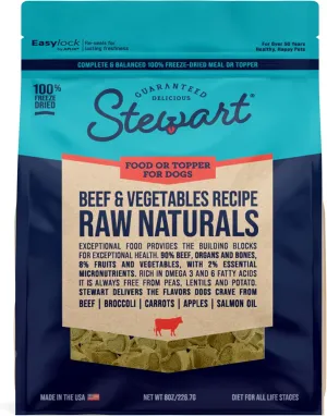 Stewart Raw Naturals Freeze Dried Raw Dog Food or Meal Topper, Beef & Vegetables Recipe, 8 Ounce Bag, Complete and Balanced Nutrition