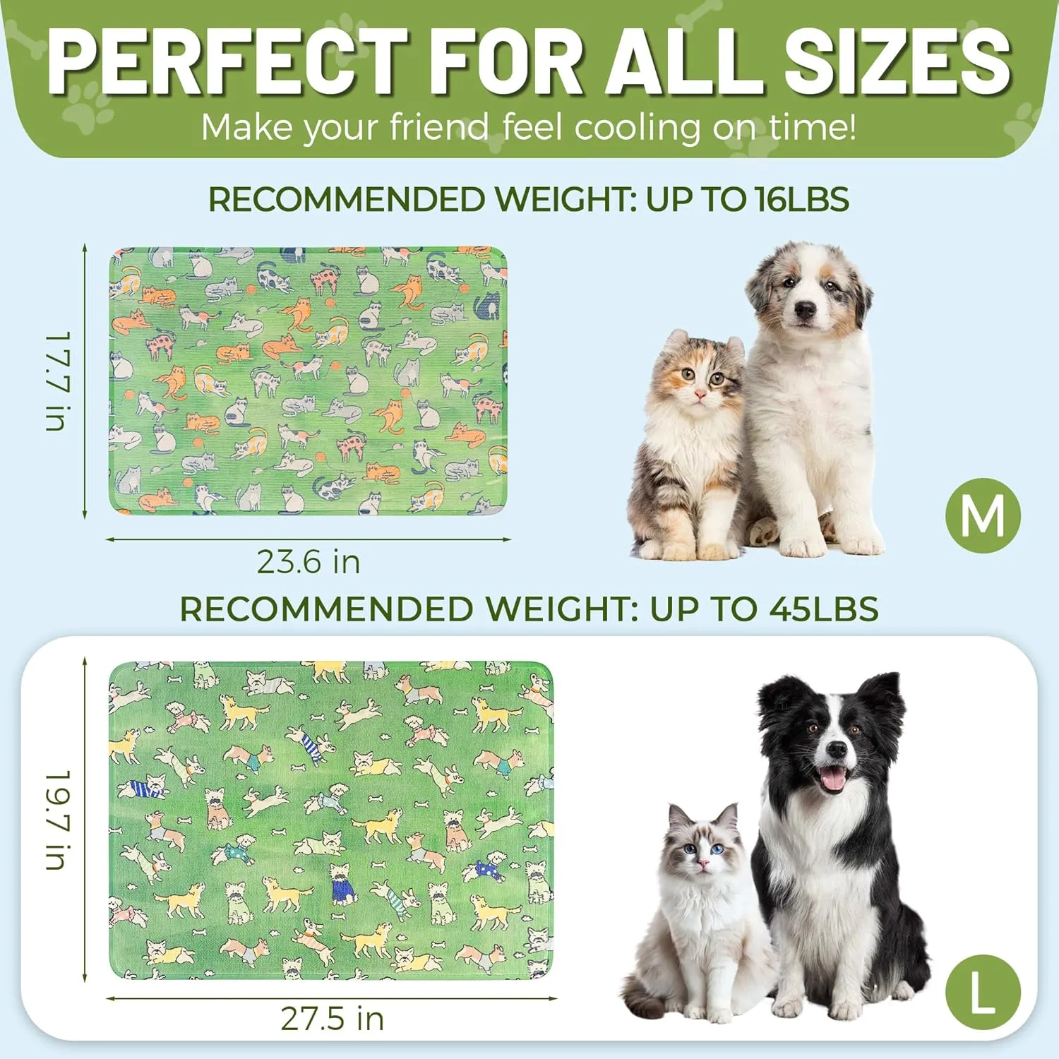 Summer Cooling Mat & Sleeping Pad, Pet Ice Silk Pad, Reusable Cold Dog Bed Blanket, Indoor/Outdoor Mats for Dogs, Cat Cooling Mat for Summer Heat Relief(Large, 27.5" x 19.7")