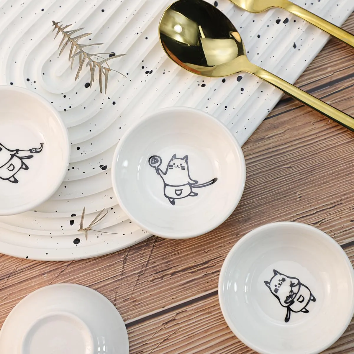 Super Cute Chef Cat Ceramic Sauce Dish/Seasoning Dish/Sushi Soy Dipping Bowl/Appetizer Plates/Serving Dish for Kitchen Home(Set of 6)
