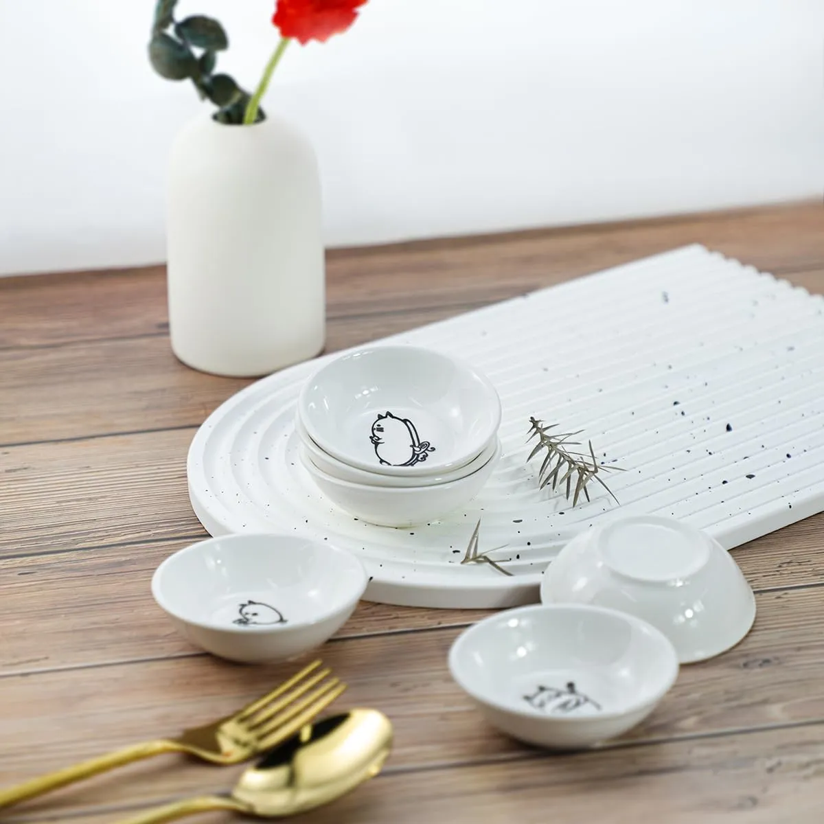 Super Cute Chef Cat Ceramic Sauce Dish/Seasoning Dish/Sushi Soy Dipping Bowl/Appetizer Plates/Serving Dish for Kitchen Home(Set of 6)