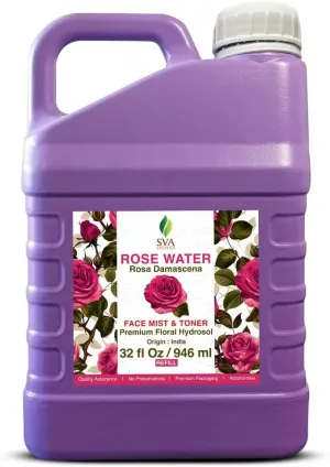 SVA Rose Water - 32 Fl oz - Refreshing Rose Water Spray for Skin Care, Skin Hydration, Bath, Soaps, Haircare & Aromatherapy
