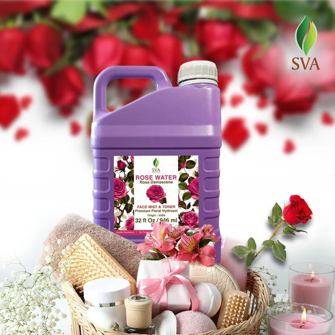 SVA Rose Water - 32 Fl oz - Refreshing Rose Water Spray for Skin Care, Skin Hydration, Bath, Soaps, Haircare & Aromatherapy