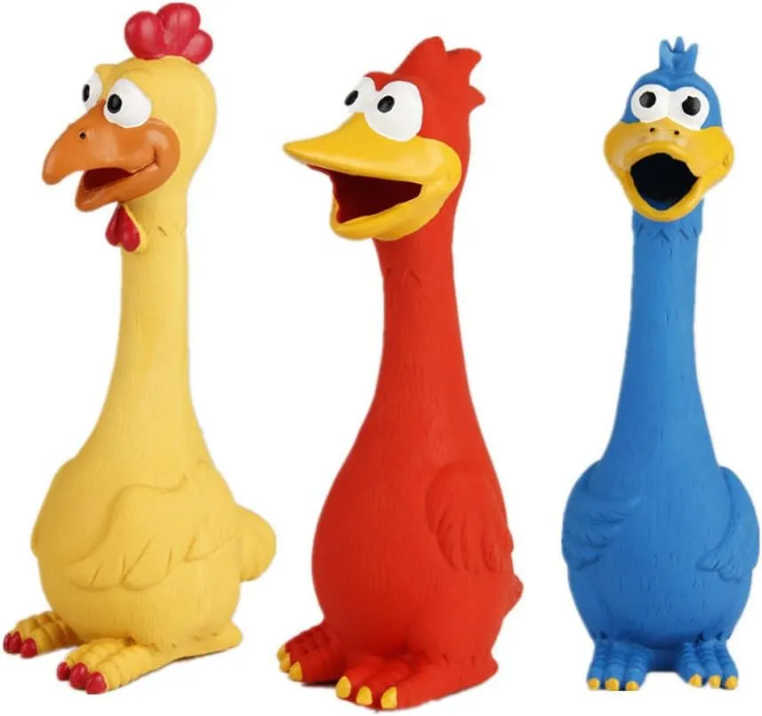 Tamu style Rubber Chicken Squeaky Dog Toys for Small, Medium or Large Pet Breeds, Play Fetch, Reduce Separation Anxiety