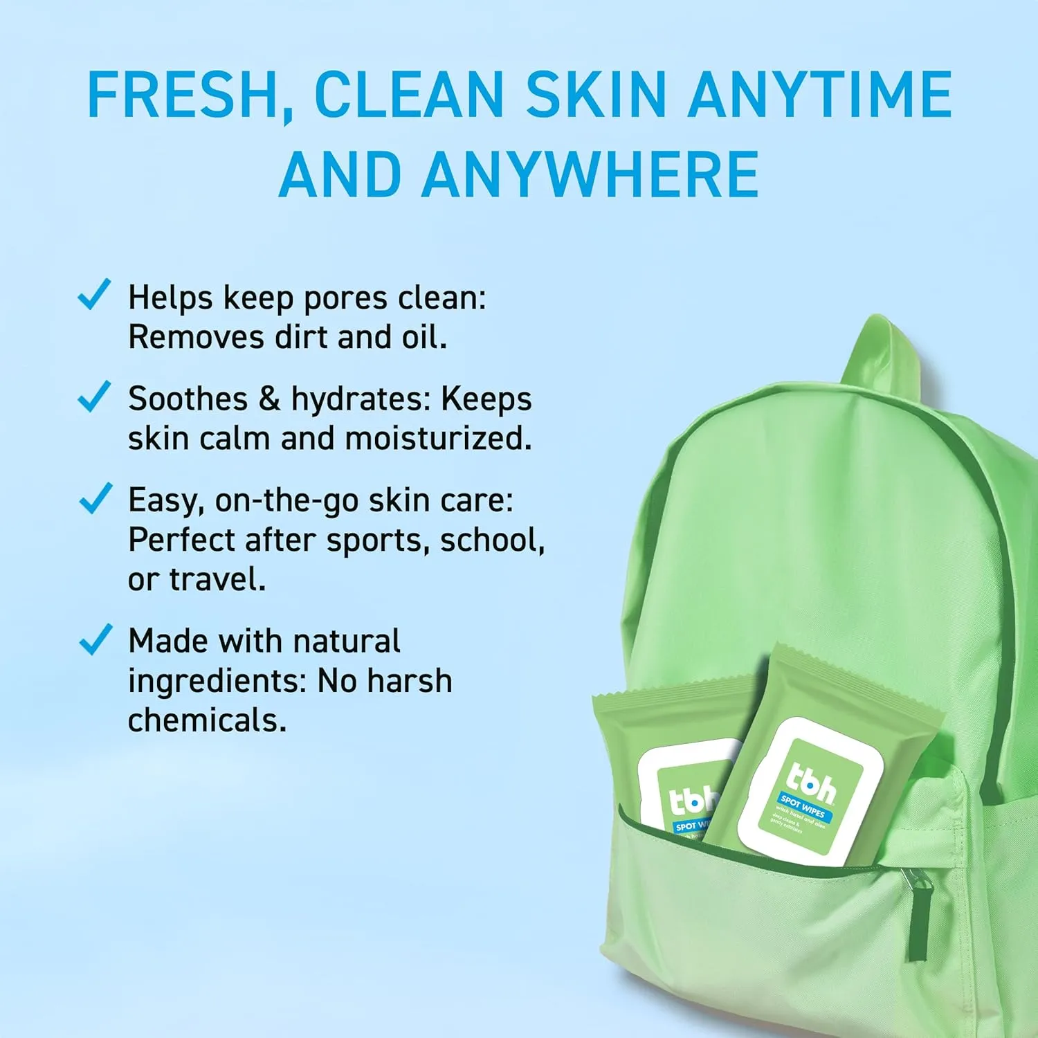 TBH Kids Spot Foam Face Cleansing Wipes  Gentle Daily Skincare for Preteens & Teens with Oily, Dry & Sensitive Skin  Salicylic Acid & Witch Hazel  Paraben-Free & Dermatologist-Approved