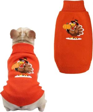 Thanksgiving Dog Sweater - Turkey Dogs Pullover Classic Knitwear with Leash Hole Warm Winter Pet Turtleneck Sweaters Apparel for Small Medium Breeds (XL)